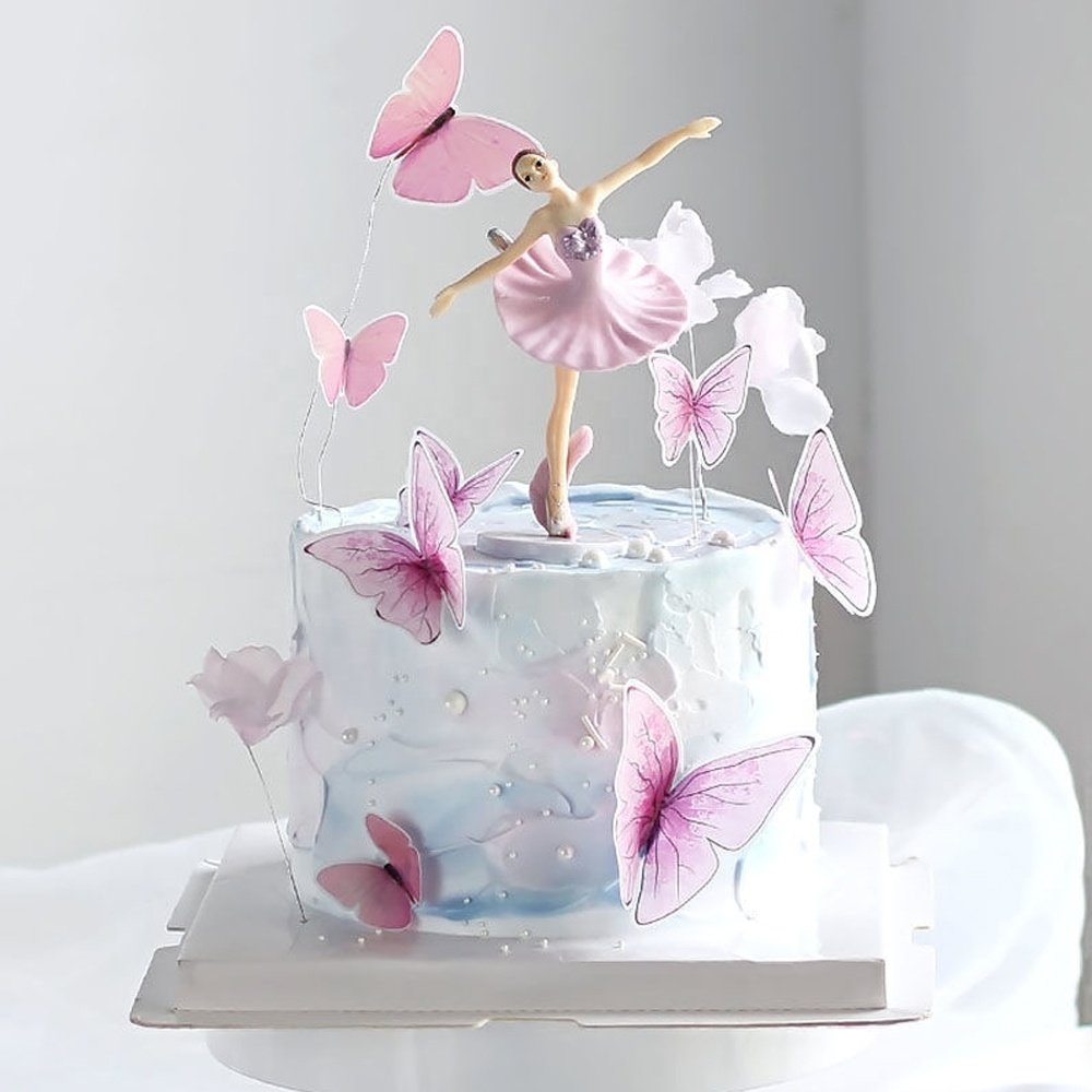 5 Pcs/Pack Cupcake Decoration Butterfly Paper Cake Topper Decoration Set for Happy Birthday Wedding Cake Decoration Supplies