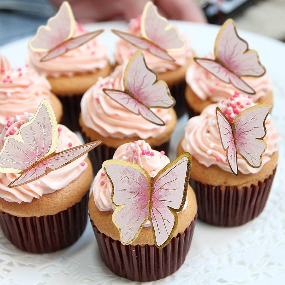 5 Pcs/Pack Cupcake Decoration Butterfly Paper Cake Topper Decoration Set for Happy Birthday Wedding Cake Decoration Supplies