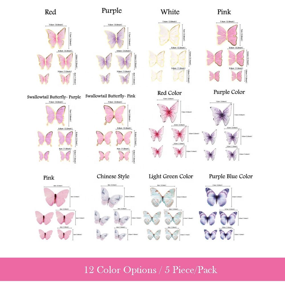 5 Pcs/Pack Cupcake Decoration Butterfly Paper Cake Topper Decoration Set for Happy Birthday Wedding Cake Decoration Supplies