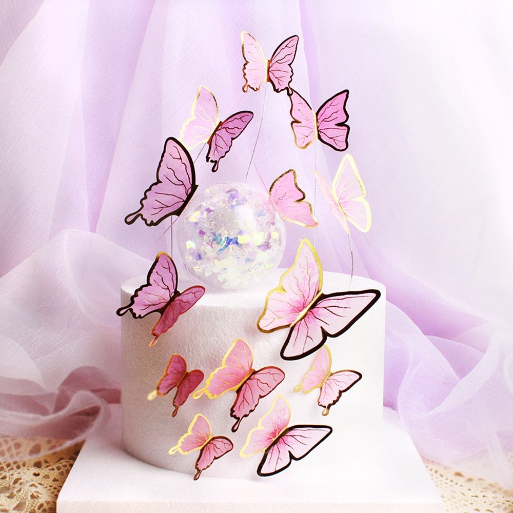 5 Pcs/Pack Cupcake Decoration Butterfly Paper Cake Topper Decoration Set for Happy Birthday Wedding Cake Decoration Supplies