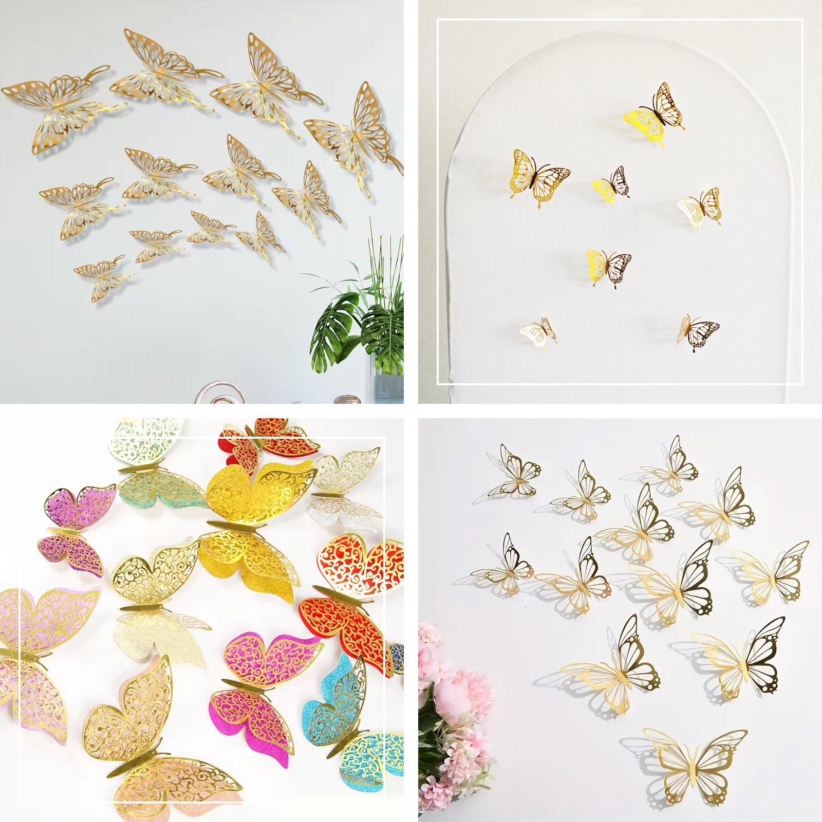 AnnieLu Cake Decorating Supplies Gold Butterfly 3D Wall Decor Stickers Mural Stickers for Home Room Wedding Decorations