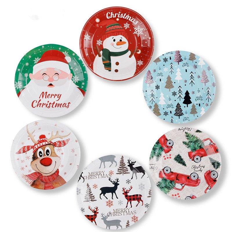 7inch Santa Claus Snowman Disposable Paper Cup Paper Dinner Plate Party Cake Decoration Supplies Creative Paper Cups and Plates