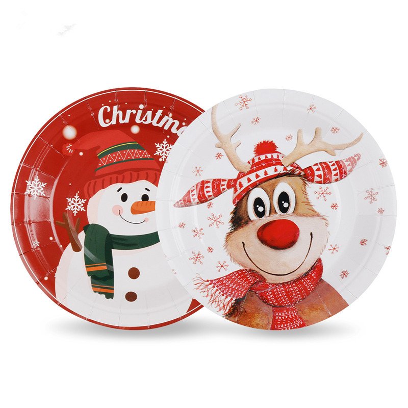 7inch Santa Claus Snowman Disposable Paper Cup Paper Dinner Plate Party Cake Decoration Supplies Creative Paper Cups and Plates