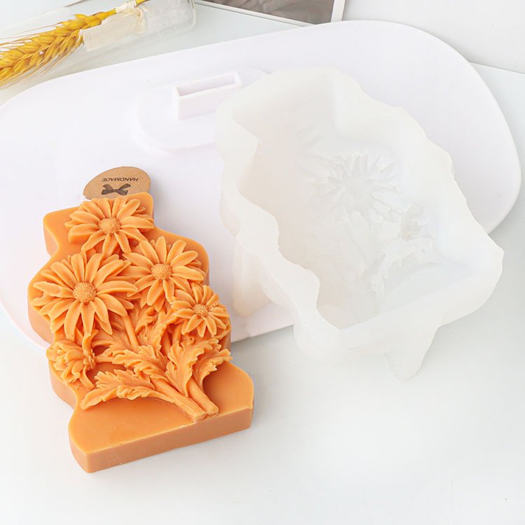 Plane Relief Flower Silicone Candle Molds Sunflower Rose Gypsum Decorations Casting Mould DIY Soap Aromatherapy Candle Making