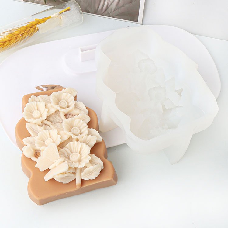 Plane Relief Flower Silicone Candle Molds Sunflower Rose Gypsum Decorations Casting Mould DIY Soap Aromatherapy Candle Making