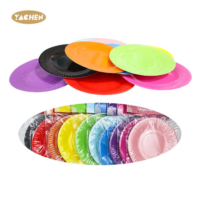 YACHEN 10Pcs/Bag 7 inch Disposable Party Paper Plates DIY Various Colors Round Paper Plates for Kids Party Supplies