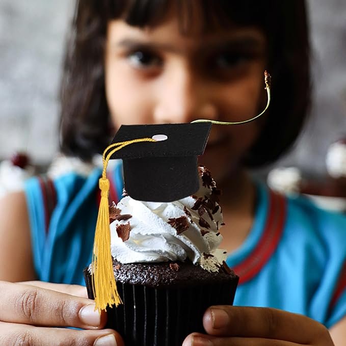 3D Graduation Cap Cupcake Toppers DIY 2024 Grad Cap Cake Toppers with Tassel for Graduation Congrats Theme Party Decorations