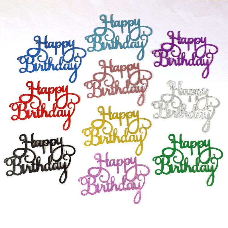 On Sale 10pcs Paper Birthday Cake Toppers Set Ten-color English Happy Birthday Party Cake Decorating Supplies Cupcake Decoration