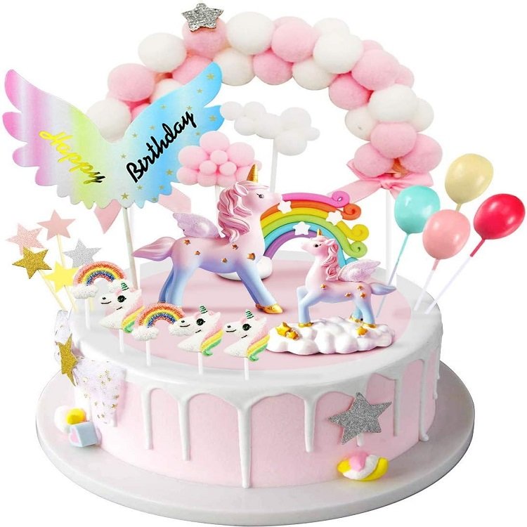 Magical Unicorn Cake Topper Cartoon Unicorn Sulpture Resin Figure Animal Unicorn Cake Topper for Girl Birthday Party Decorations