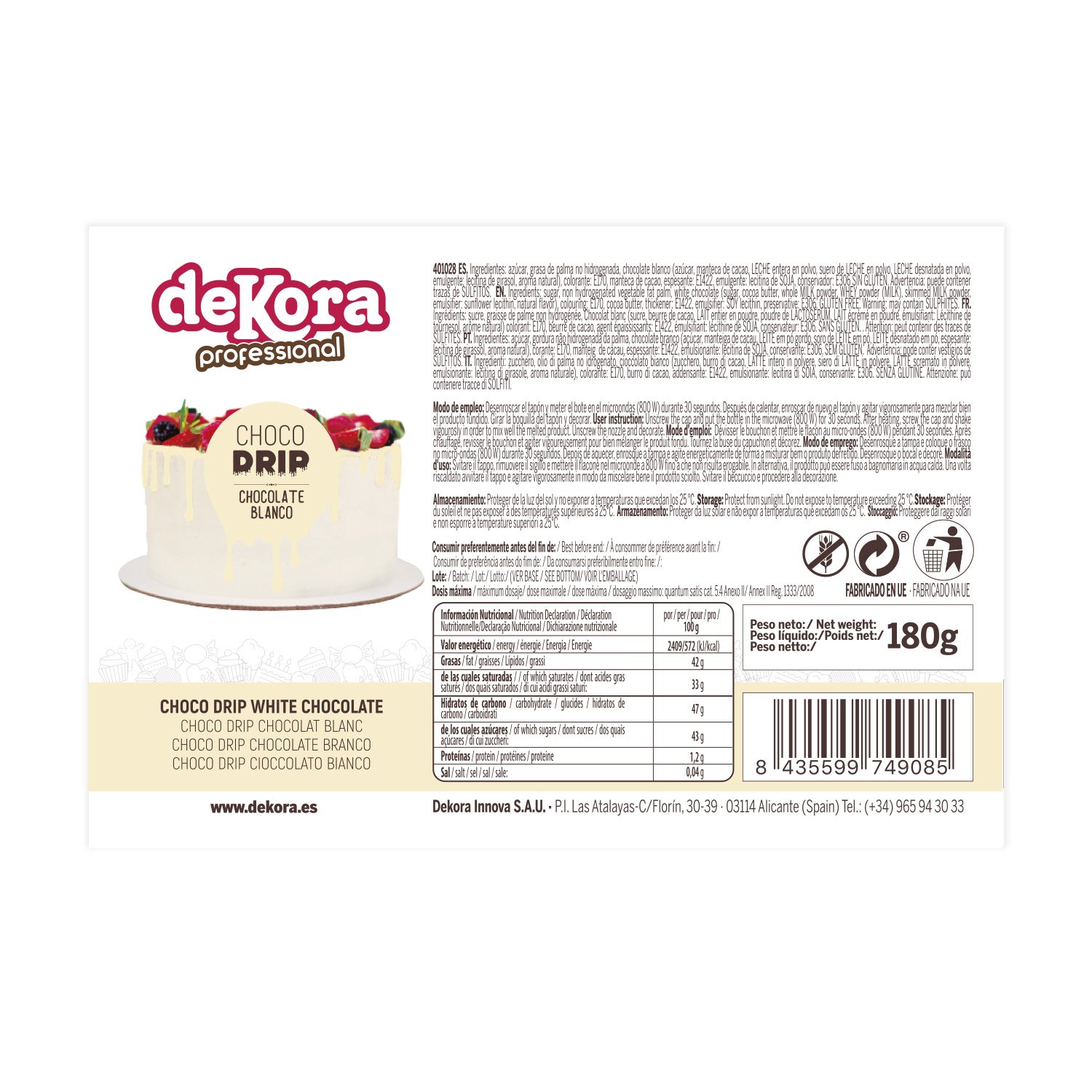 Dekora Brand Edible Wedding Decoration Supplies Delicious Chocolate Drip White Colour 180gram For Cake Topping Decorating