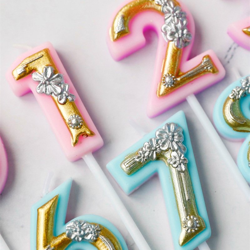 Baking Cartoon Color Flower Digital Number Candle Decoration Wedding Children Happy Birthday Party Plug in Dress Up Cake Topper