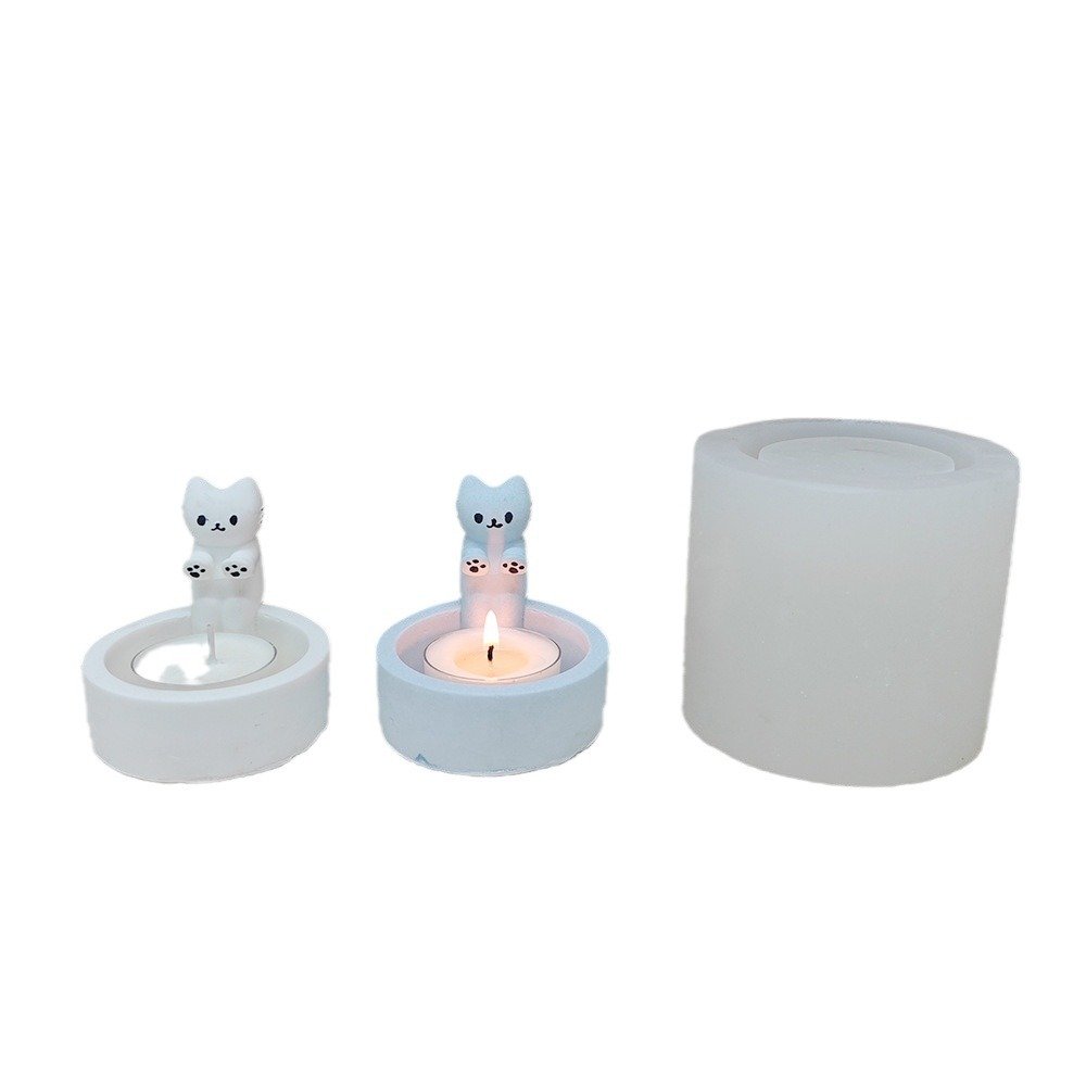 Early Riser Cartoon kitten Candle Stand Silicone Mold Gypsum Craft Supplies Home Decor Silicone Mold