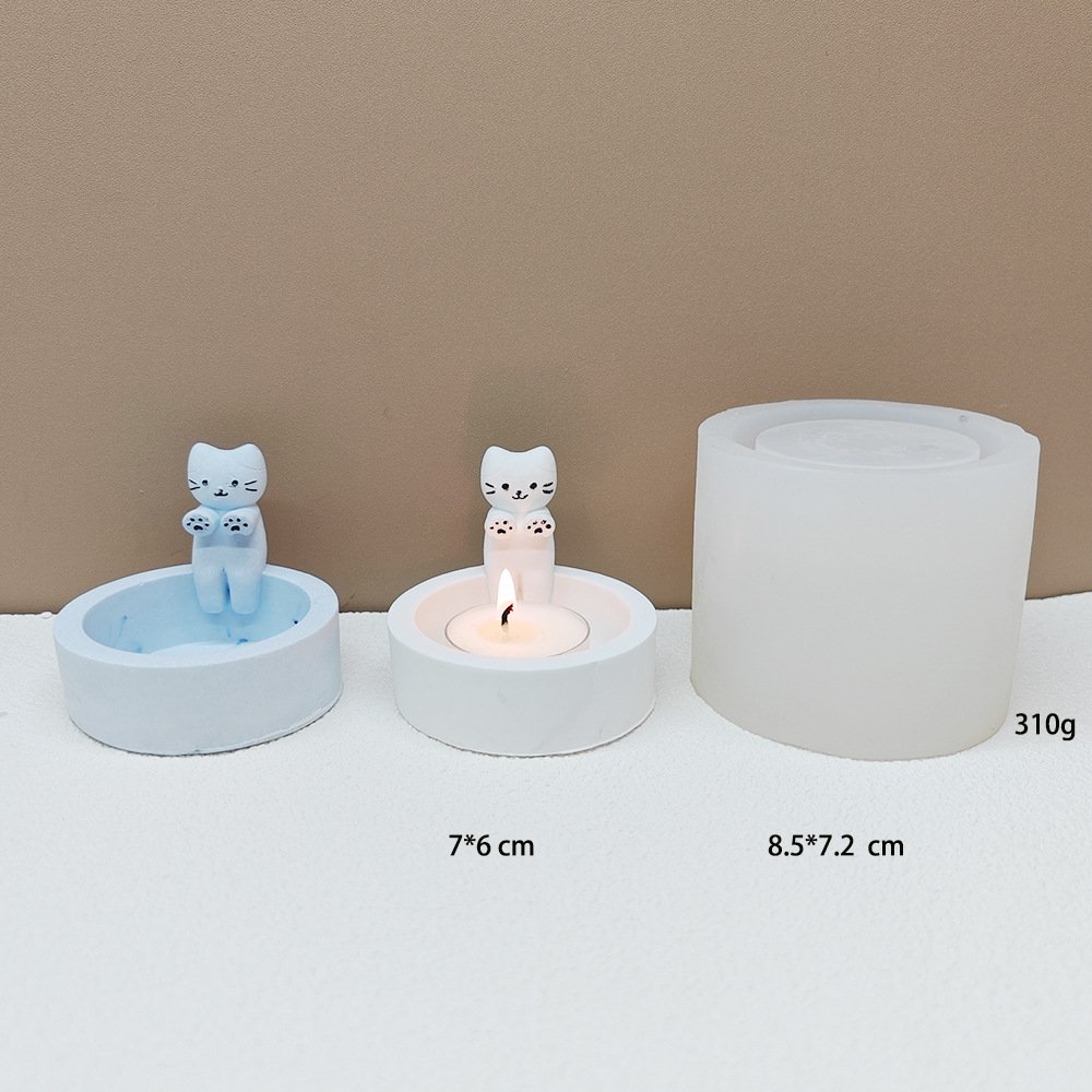 Early Riser Cartoon kitten Candle Stand Silicone Mold Gypsum Craft Supplies Home Decor Silicone Mold