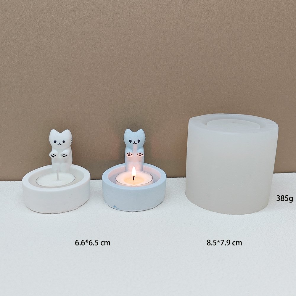 Early Riser Cartoon kitten Candle Stand Silicone Mold Gypsum Craft Supplies Home Decor Silicone Mold