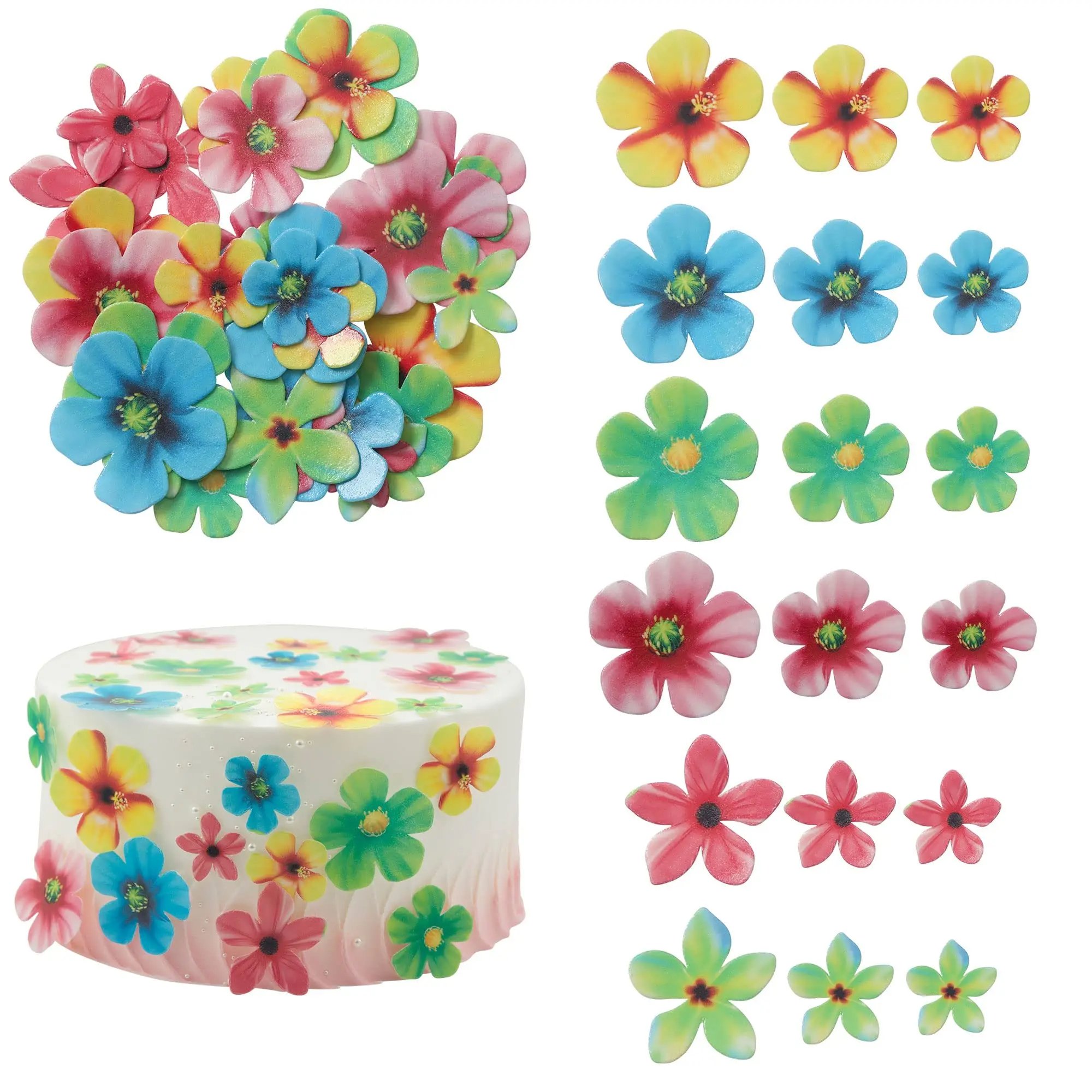 Colorful Paper Flowers Cupcake Toppers Edible Tropical Flowers Cake Decorating Wedding Birthday Party Supplies Decorations