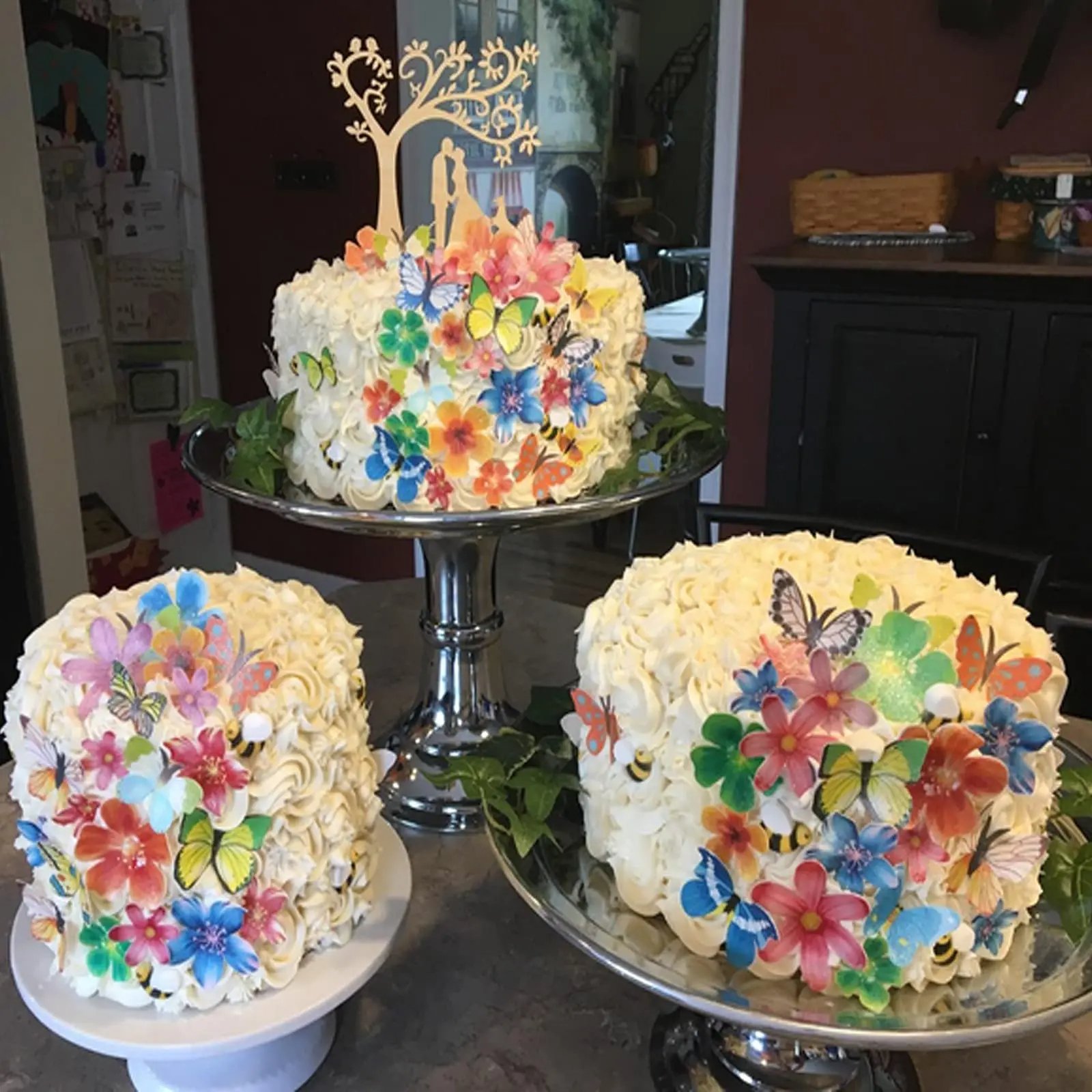 Colorful Paper Flowers Cupcake Toppers Edible Tropical Flowers Cake Decorating Wedding Birthday Party Supplies Decorations