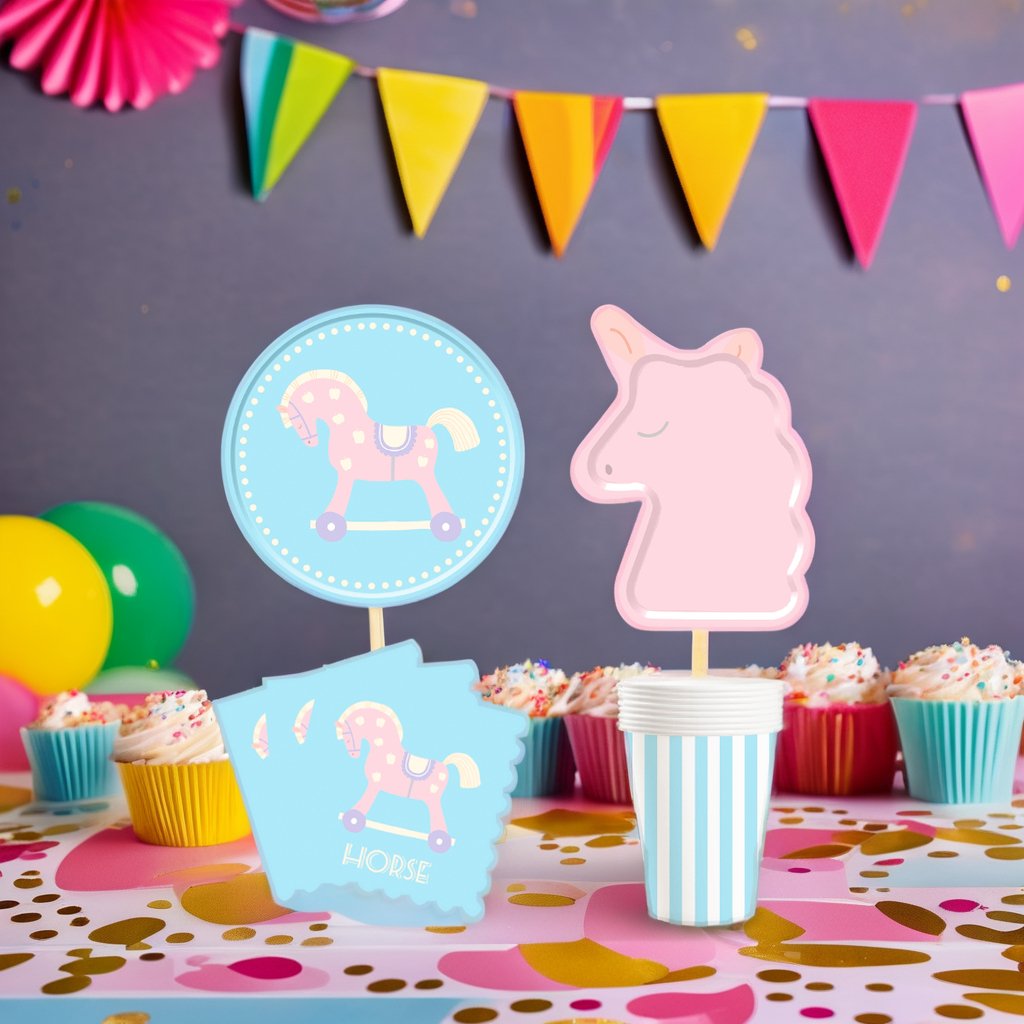 DAMAI Unicorn Themed Party Supplies Set Unicorn Cake Plates Cups Napkins Tablecloth Straws Paper Disposable Tableware Set