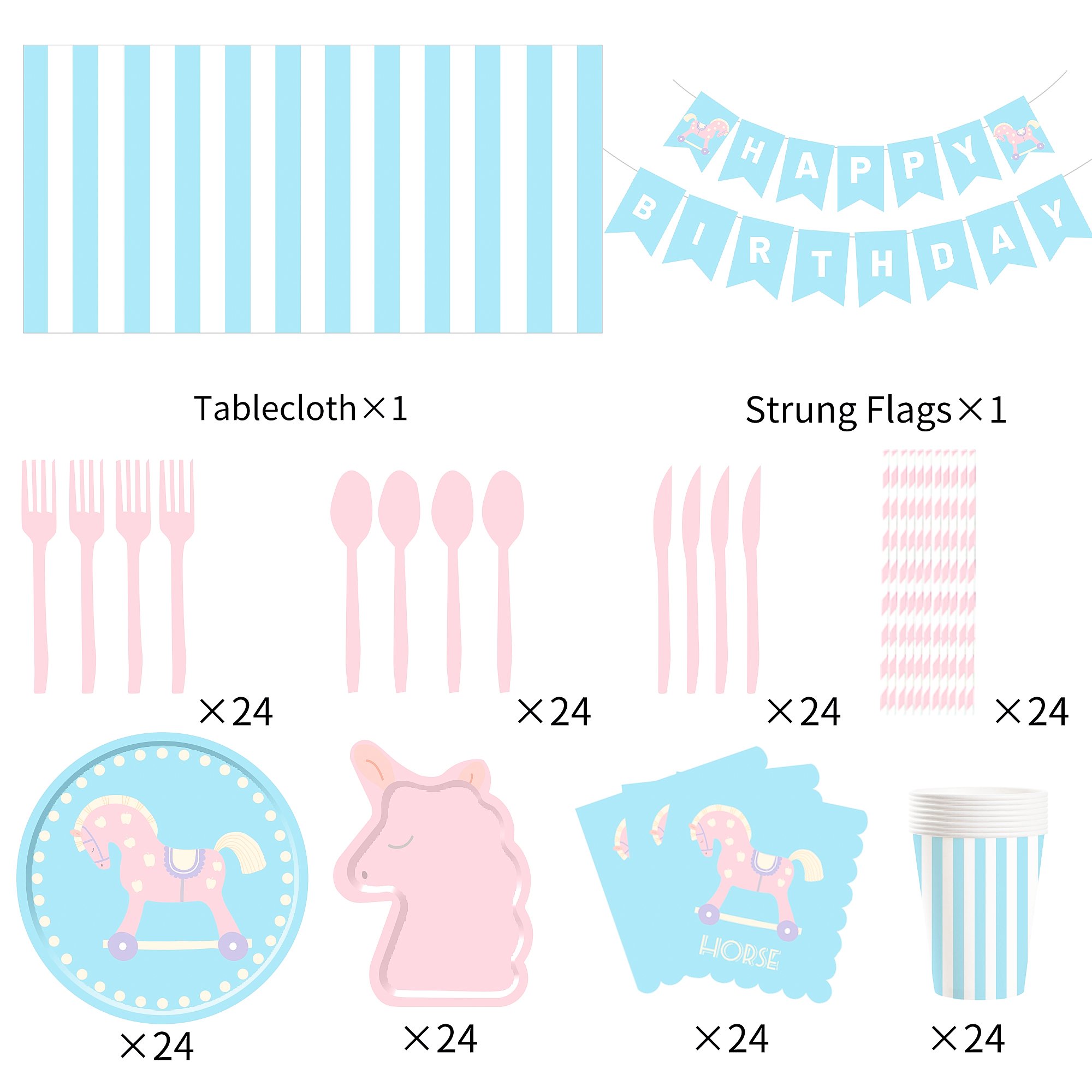 DAMAI Unicorn Themed Party Supplies Set Unicorn Cake Plates Cups Napkins Tablecloth Straws Paper Disposable Tableware Set