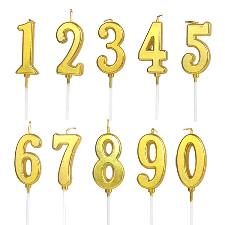 Number cake toppers Gold 0-9 digital small candle PVC box for children birthday cake decoration birthday theme party decorations