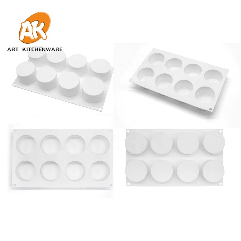 AK 8cavities Cylinder Silicone Mousse Cake Moulds French Dessert Molds for Bakery Kitchenware Pastry Baking Tools MC-58