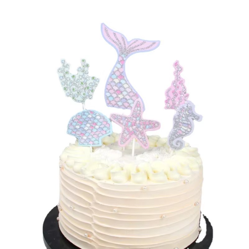 Cake Decoration Plug-in Shining Beauty Fishtail Set Summer Cake With Sea Fishtail Topper Cake Decoration
