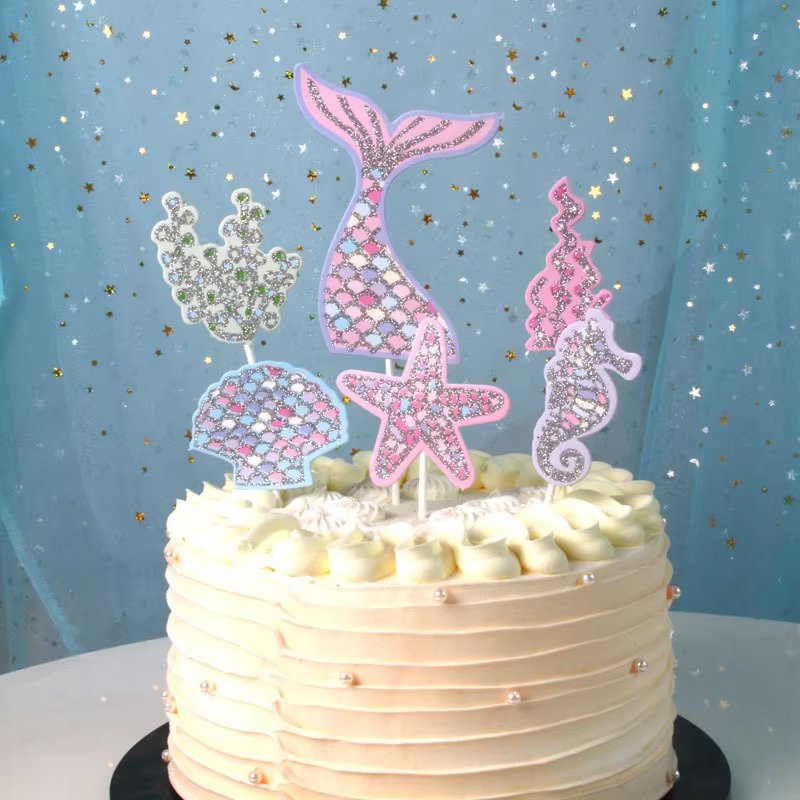 Cake Decoration Plug-in Shining Beauty Fishtail Set Summer Cake With Sea Fishtail Topper Cake Decoration