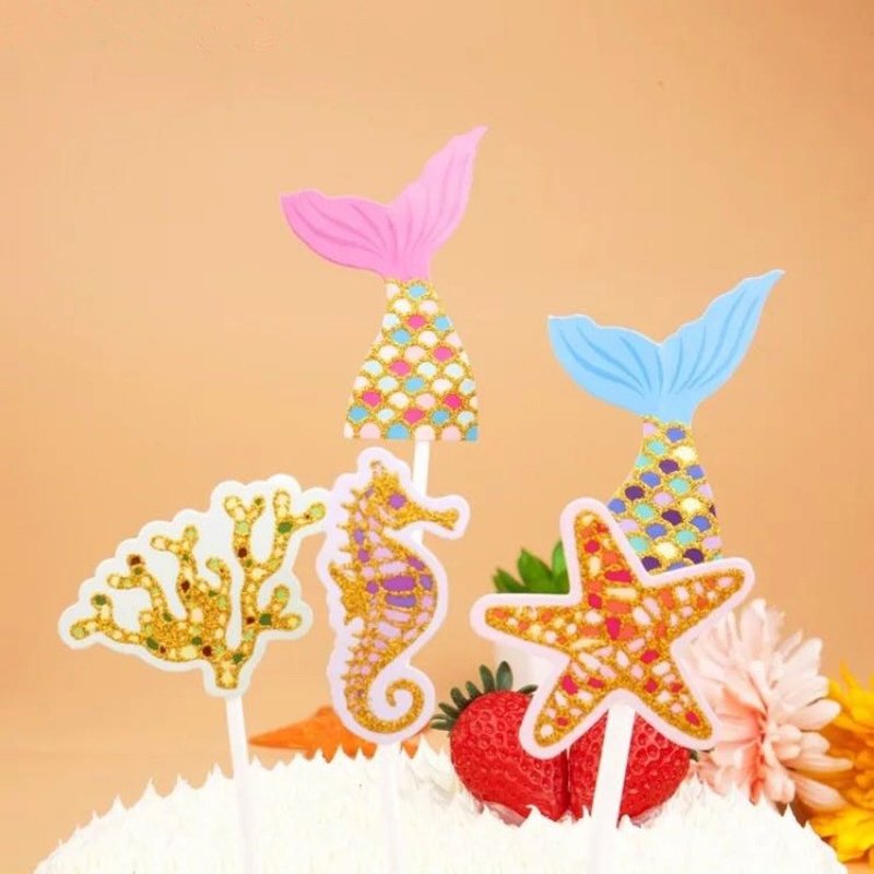 Cake Decoration Plug-in Shining Beauty Fishtail Set Summer Cake With Sea Fishtail Topper Cake Decoration