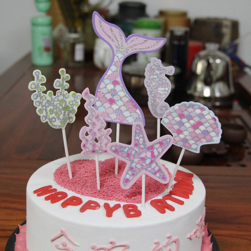 Cake Decoration Plug-in Shining Beauty Fishtail Set Summer Cake With Sea Fishtail Topper Cake Decoration