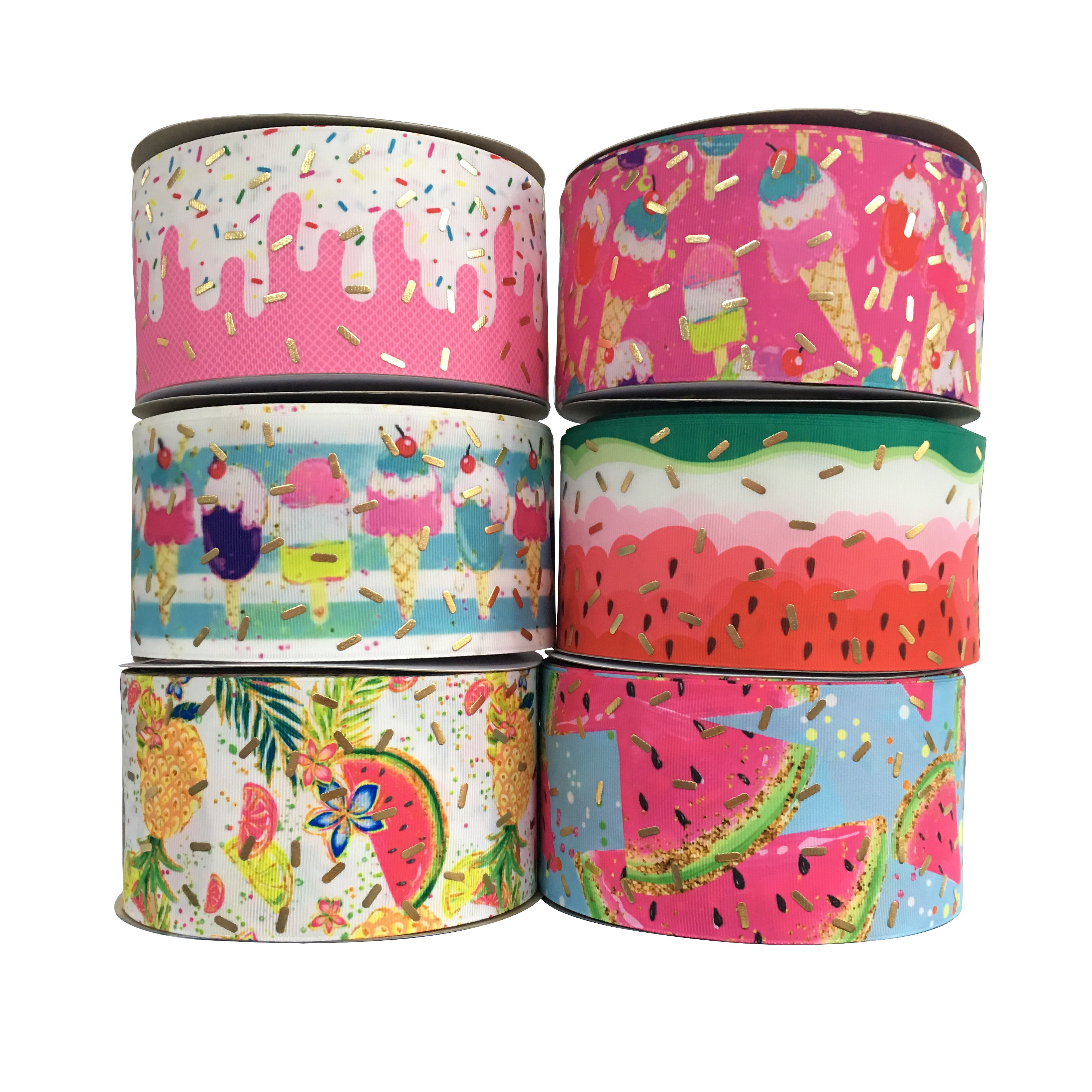 Hot Sales BOCA Company Factory Outlet 3' 75 Mm Gold Foil Grosgrain Ribbons Doughnut cake Ribbon For Headband