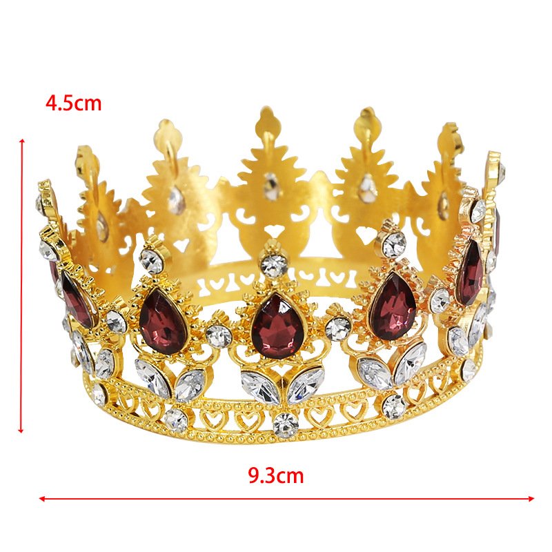 2025 Baroque round Crown Gold Cake Topper Rhinestone Tiara Decorating Supplies Bouquet Accessories for Christmas Ramadan Parties