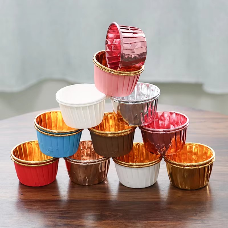 Wholesale Muffin Cupcake Cups Disposable Wrapper Double Sided Aluminum Foil Roll Mouth Paper Cup