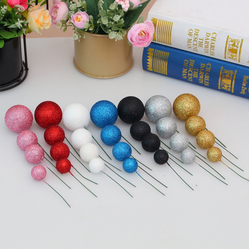 2024 NEW 20pcs/pack Glitter foam balls Happy Birthday Cake Toppers Funny Wedding Cake Toppers for Christmas Cake Toppers
