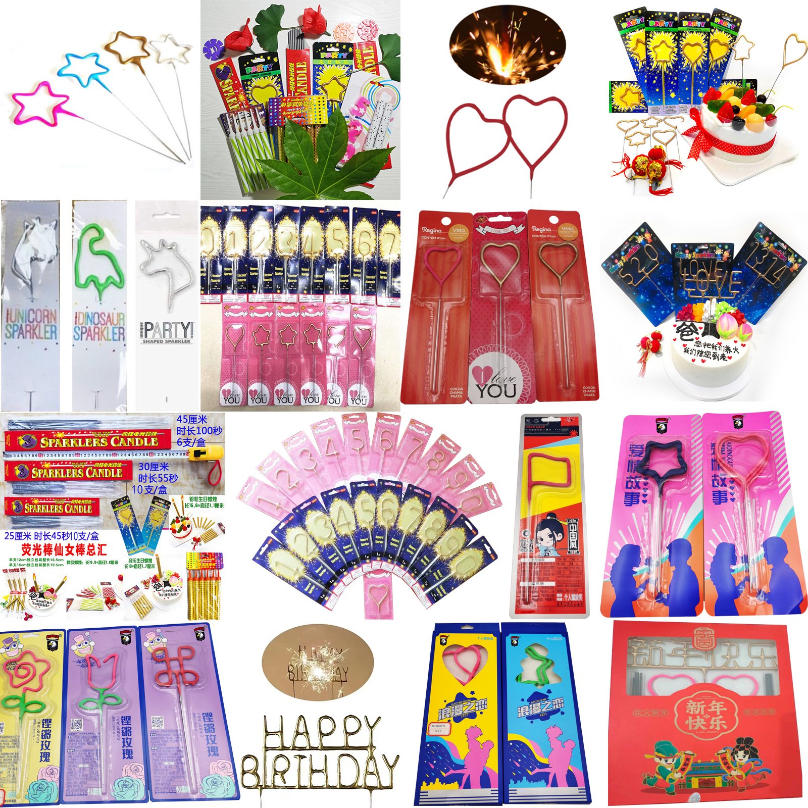 Hot selling things birthday Happy sparklers Fireworks Firecrackers Sparkler candle brights cake decoration for party supply