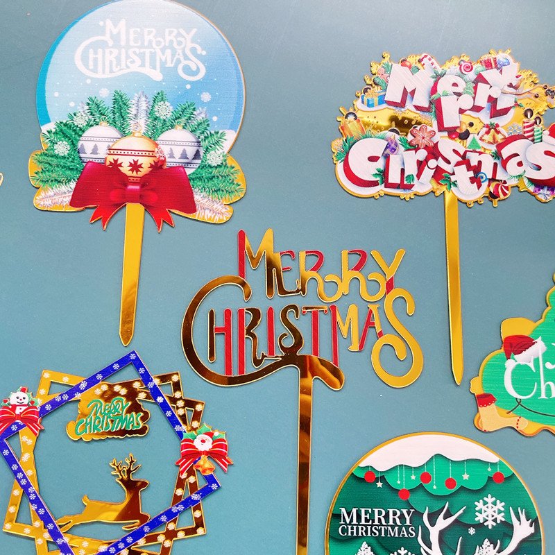 New Arrivals Christmas Acrylic Cake Topper Cake Decorating Supply Cake Accessories Xmas Tree Happy New Year Topper for baking