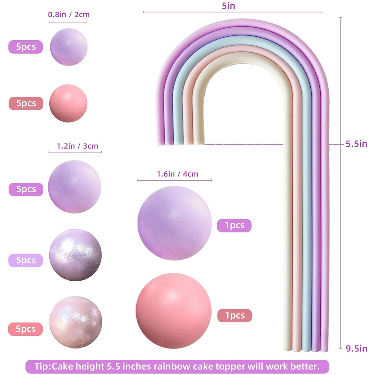 Rainbow Cake Toppers Colorful Balls Mermaid Cake Decorations for Wedding Baby Shower Girls Boys Birthday Party Supplies