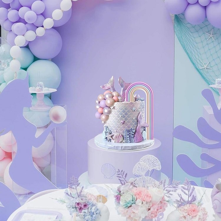 Rainbow Cake Toppers Colorful Balls Mermaid Cake Decorations for Wedding Baby Shower Girls Boys Birthday Party Supplies