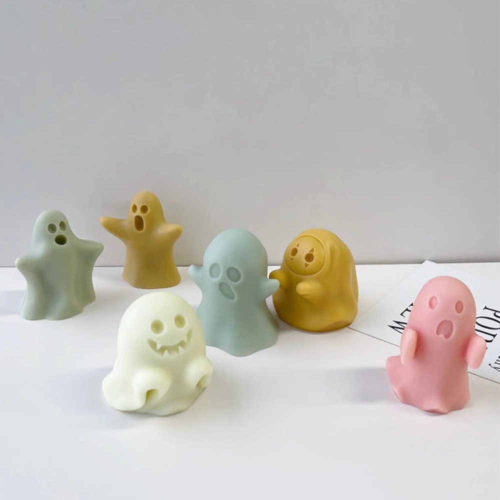 Silicone Candle Mould 3D Funny Ghost Mold for Candles Halloween Soap Resin Party Decor Chocolate Tool Molde De Vel Candle Molds
