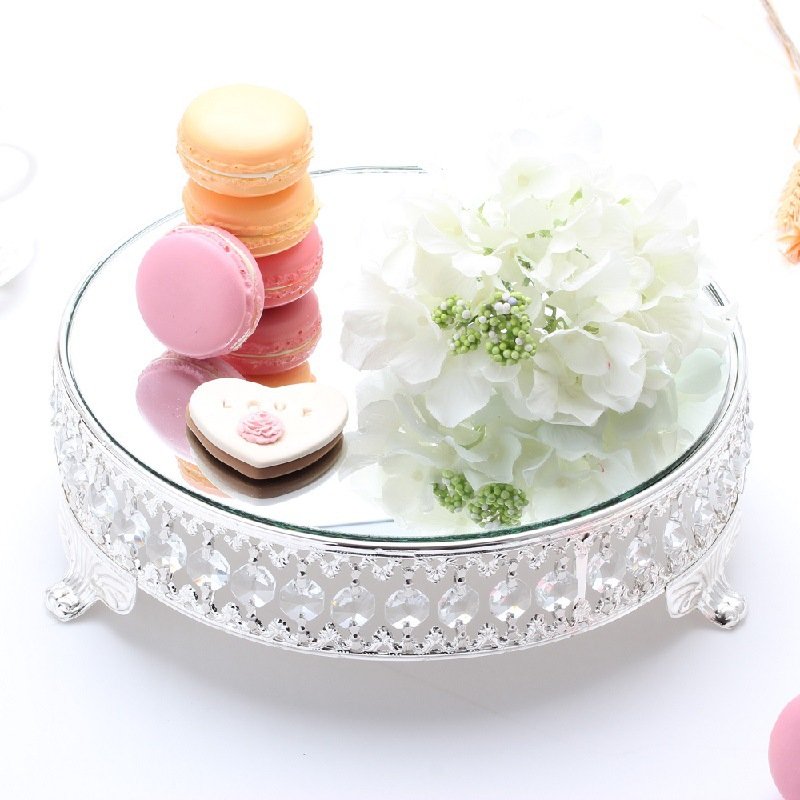 Gold Mirror Crystal Round Cake Stand Mirror Dessert Cupcake Stand Display Holder for Wedding Birthday Holiday Party Decoration