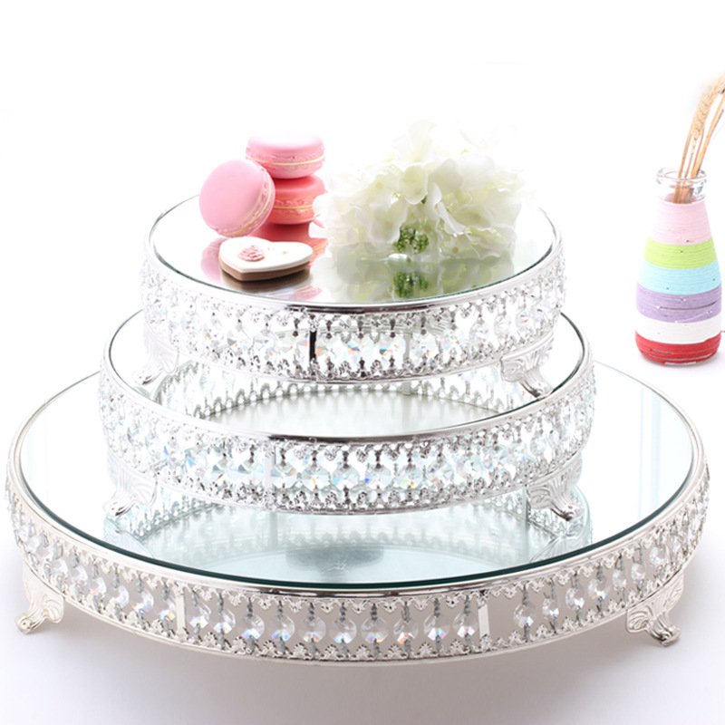 Gold Mirror Crystal Round Cake Stand Mirror Dessert Cupcake Stand Display Holder for Wedding Birthday Holiday Party Decoration