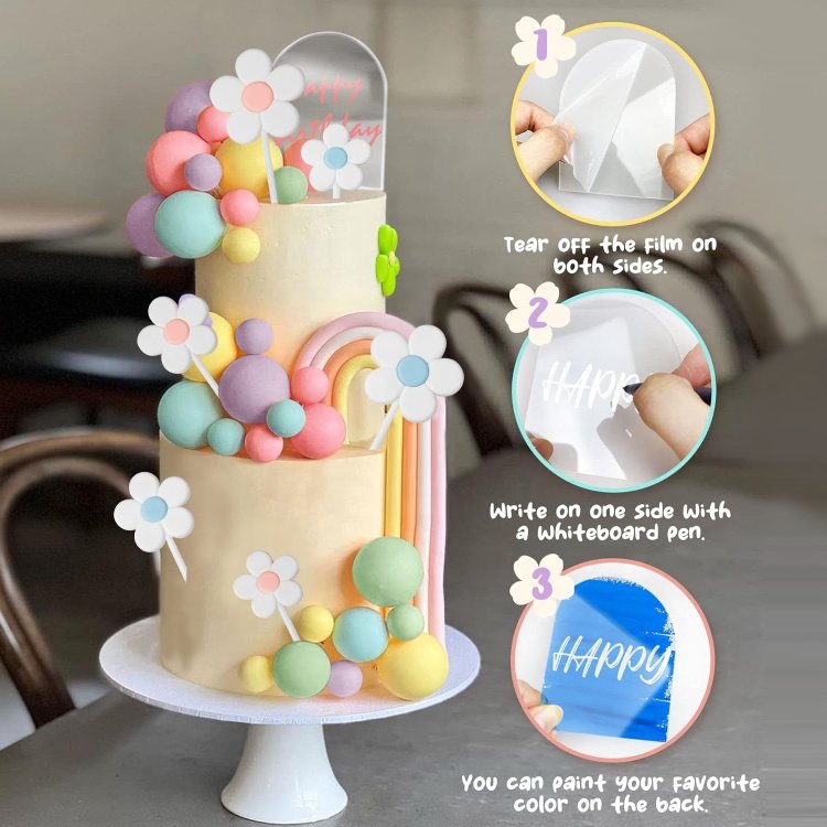 Retro Hippie Daisy Flower Cake Topper for Cake Decorating Boho Groovy Wedding Party Supplies
