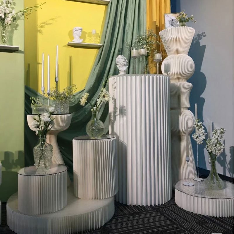 Roman Wedding Columns Paper Roman Pillar Folding Paper Pillar Column With Acrylic Lid For Wedding Table Decorations