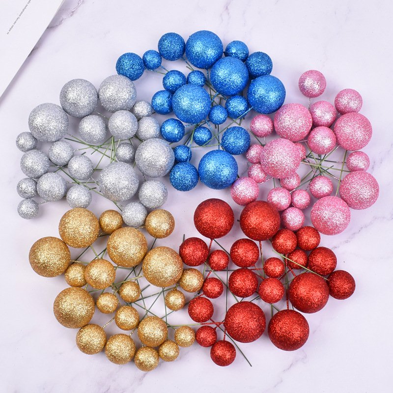 2024 New Cake Decoration Glitter Gold Pink Faux Ball Cake Topper Decoration Supplies For Birthday Party