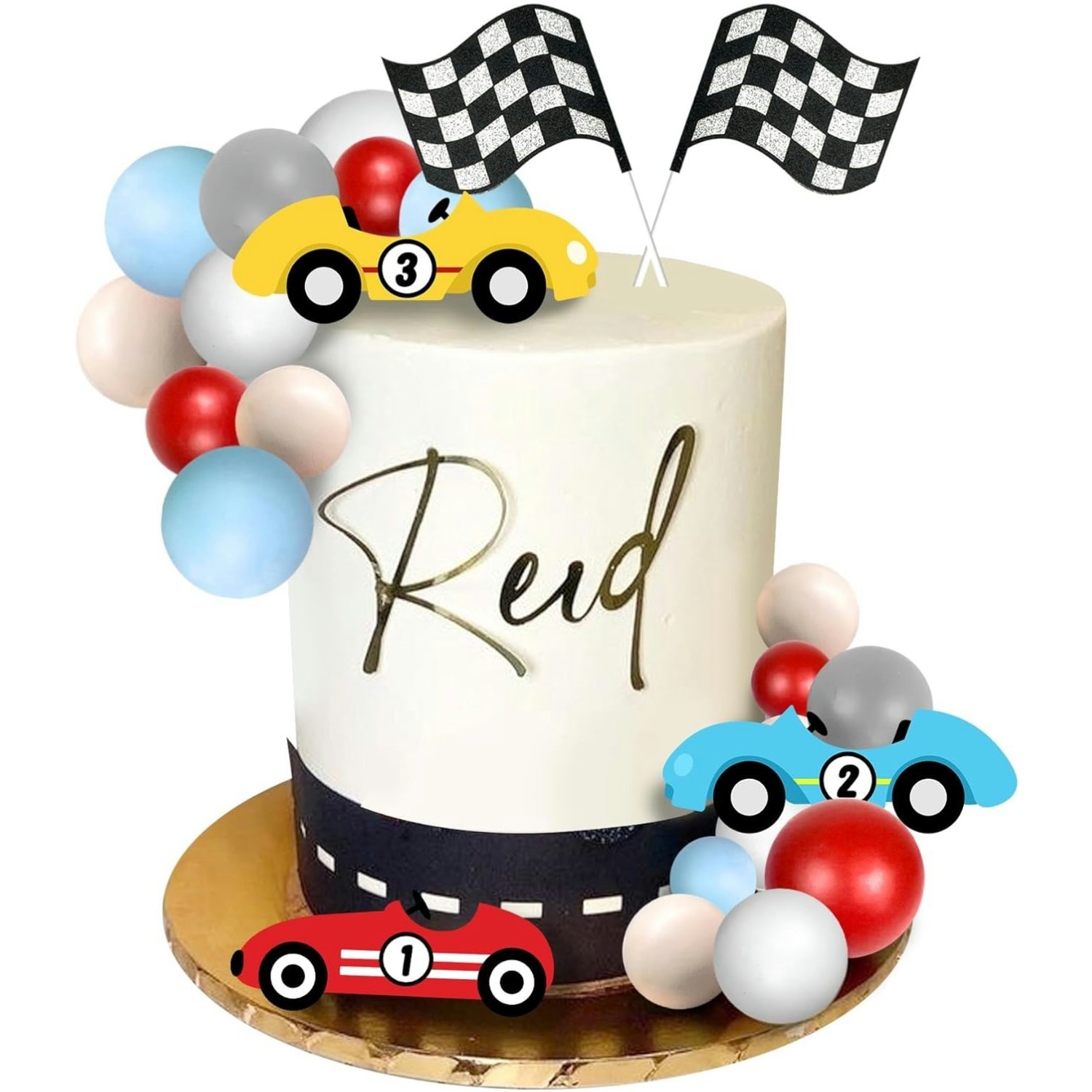 Racing Cake Toppers Race Car Birthday Cake Decorations for Car Checkered Flag Birthday Anniversary Party Decorations Supplies