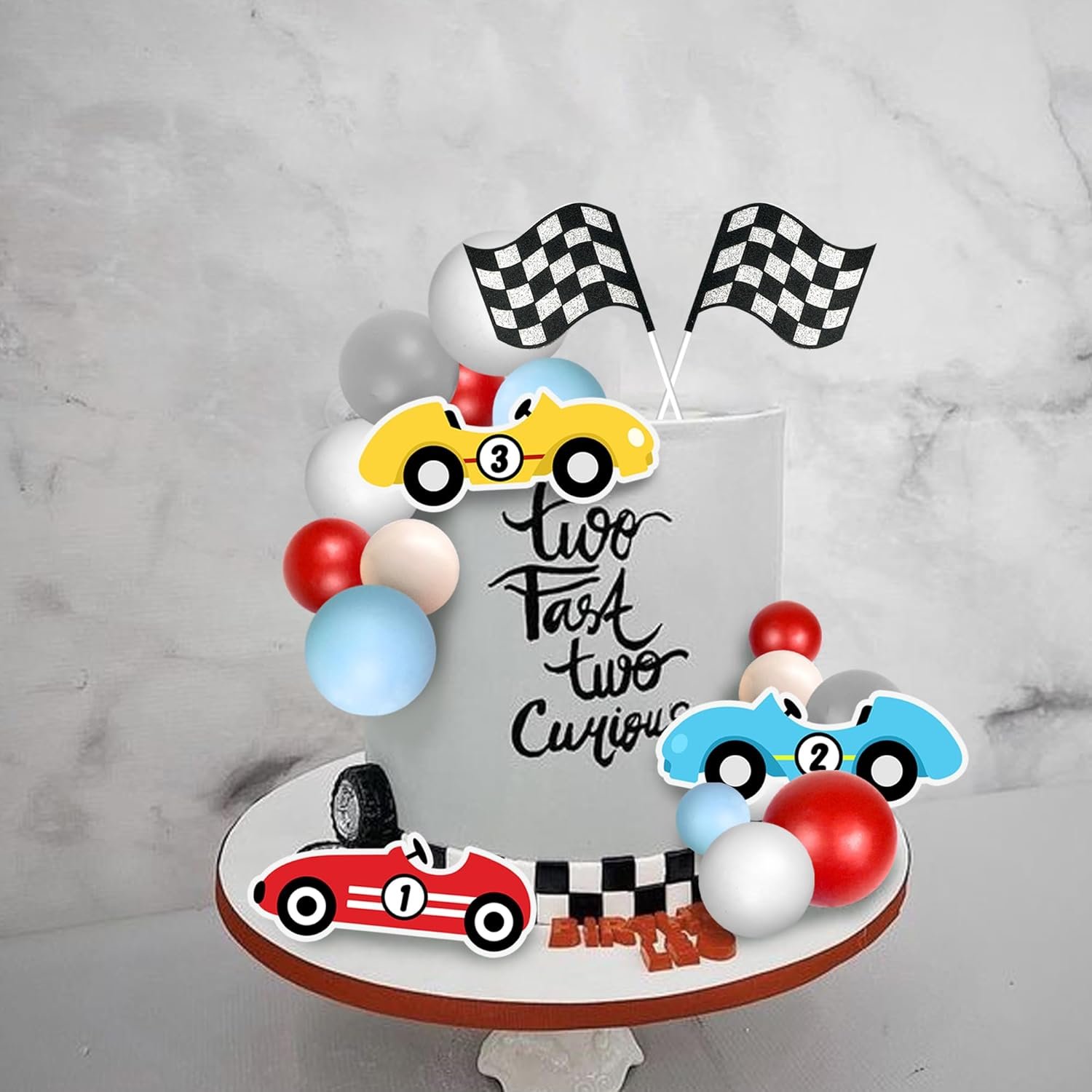 Racing Cake Toppers Race Car Birthday Cake Decorations for Car Checkered Flag Birthday Anniversary Party Decorations Supplies