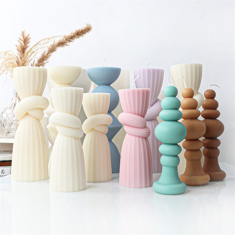 YS Knot Striped Cylindrical Silicone Candle Molds Home Gypsum Decorations Casting Mould DIY Soy Aromatherapy Candle Making
