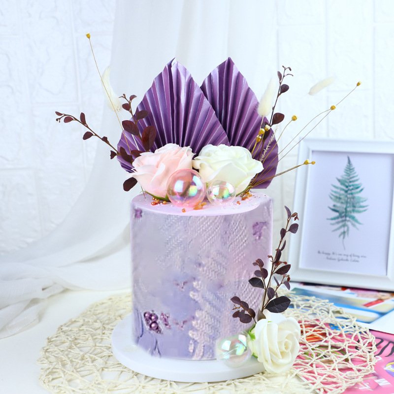 Cake Decoration Birthday Party Cake Topper Paper Folding Fan Gold Pink Palm Leaf Cake Toppers