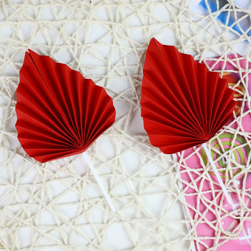 Cake Decoration Birthday Party Cake Topper Paper Folding Fan Gold Pink Palm Leaf Cake Toppers