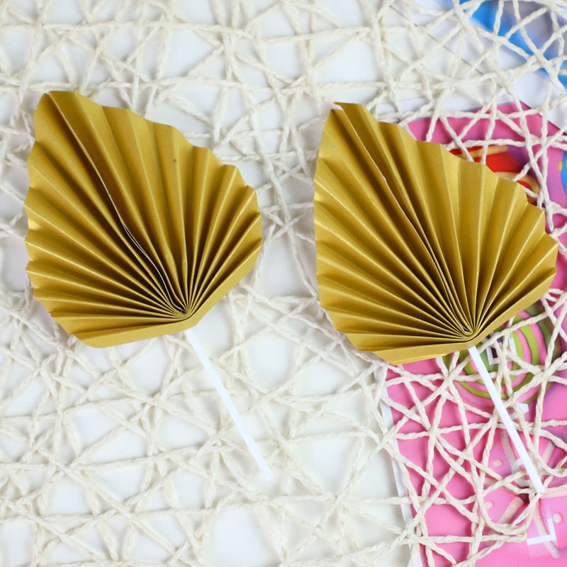 Cake Decoration Birthday Party Cake Topper Paper Folding Fan Gold Pink Palm Leaf Cake Toppers