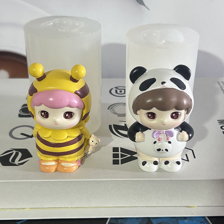 YS Cartoon Character Bee Panda Candle Silicone Mold DIY Key chain Creative Handmade Figure Doll Car Ornament Home Tabletop Decor