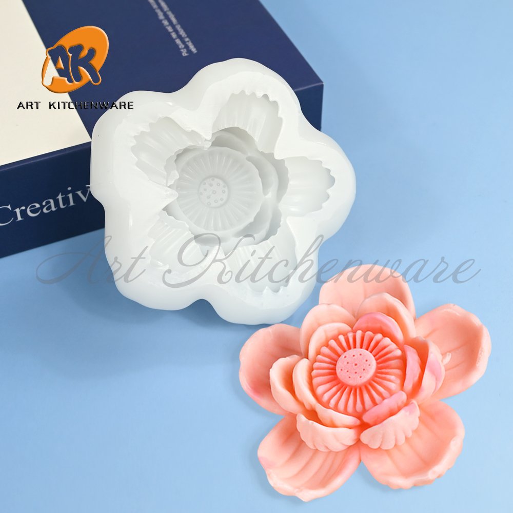AK Custom 3d Lotus Silicone Candle Mold for Candles Soap Chocolate Molds DIY Plaster Ornaments Art Cake Decorations Pastry Mould